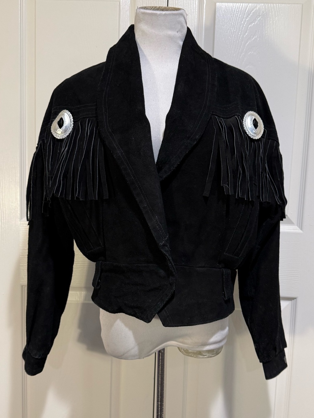 Vintage Mona Mode Black Suede Fringe Western Jacket